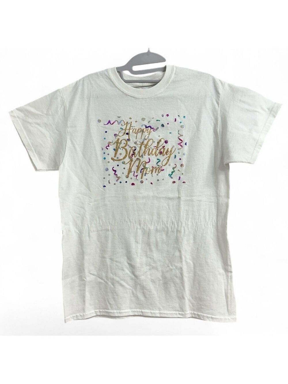 Happy Birthday Mom Glittery Confetti Short Sleeve Unisex T-Shirt - Picture 3 of 4